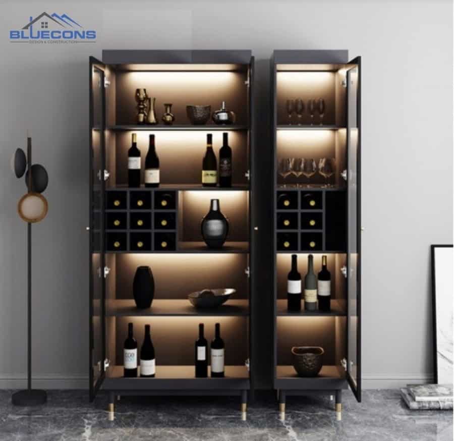Tủ rượu gỗ công nghiệp thiết kế đơn giản