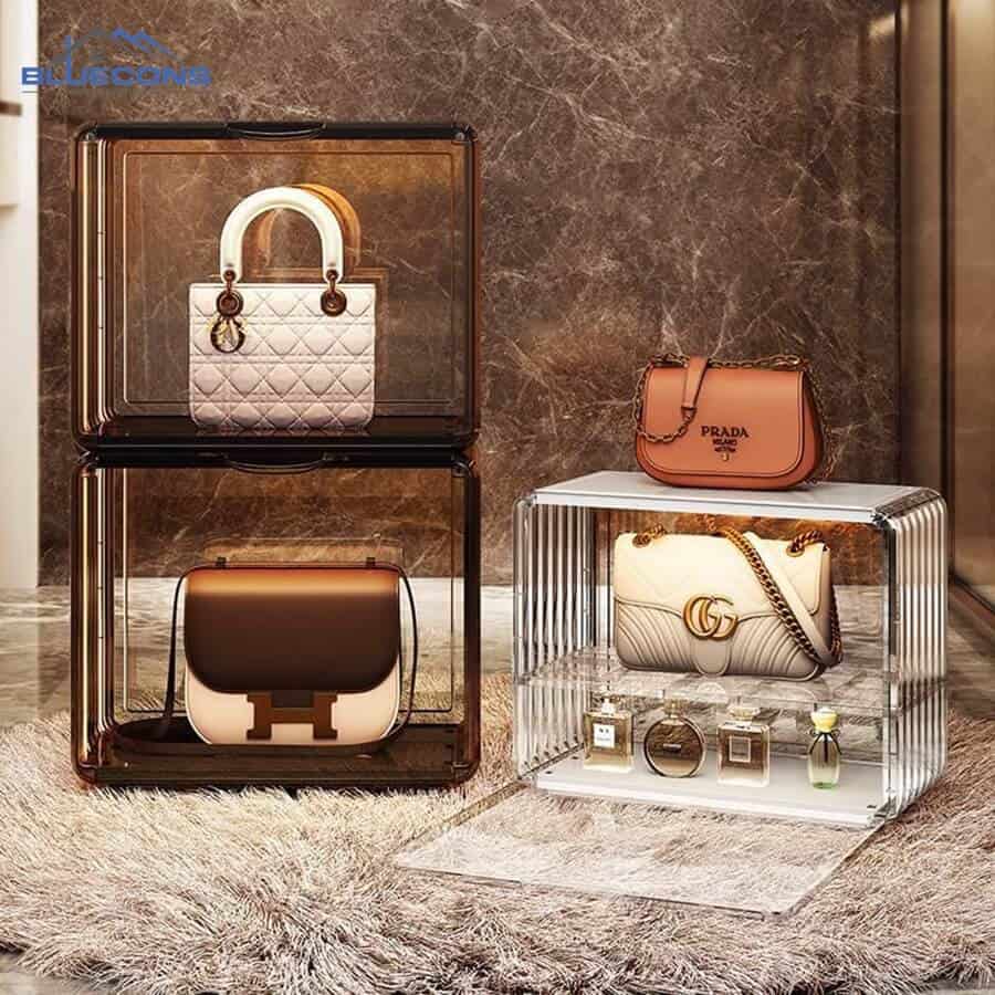 99+ mẫu kệ trưng bày túi xách đẹp, hot nhất 2024 tại Bluecons 11 Tủ trưng bày đựng túi xách mini