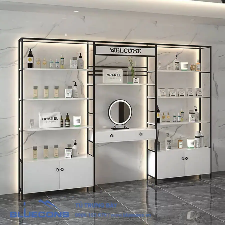 Tủ trưng bày mỹ phẩm | Sản xuất thi công giá tốt tại xưởng