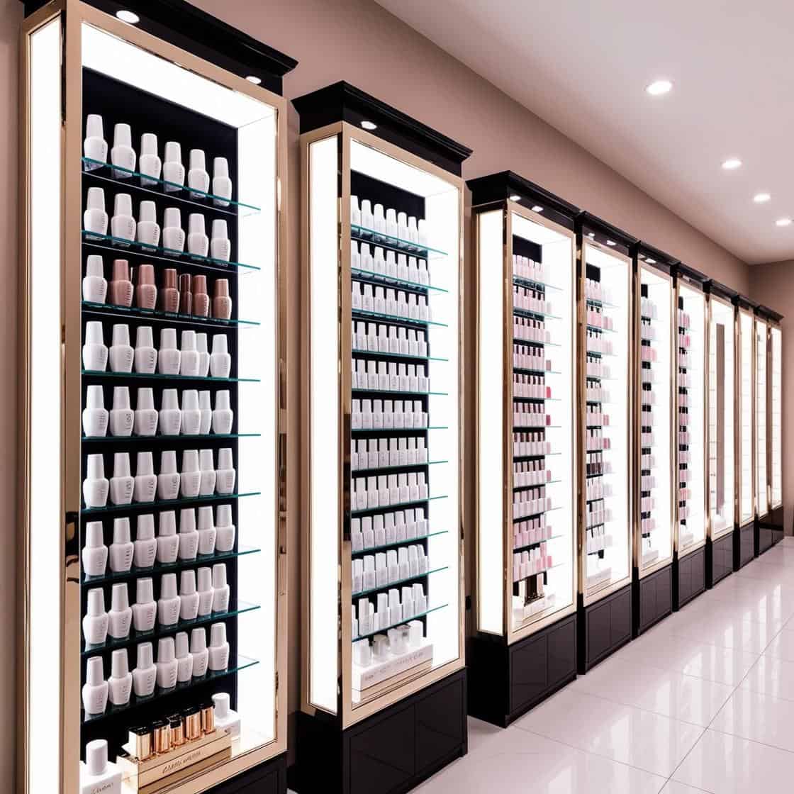 tủ trưng bày sơn móng cho tiệm nail màu trắng dài 6m cao 3m (10)