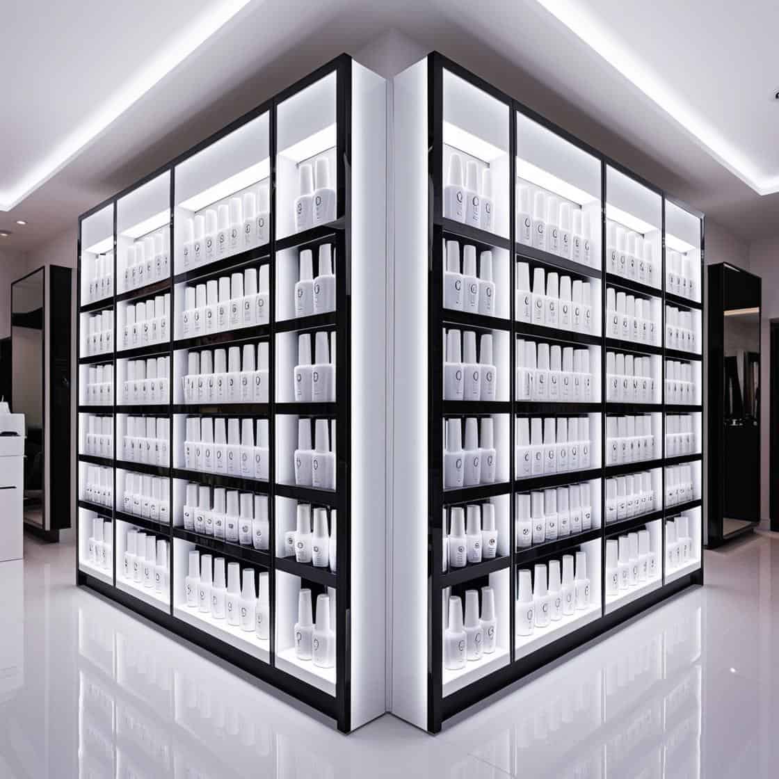 tủ trưng bày sơn móng cho tiệm nail màu trắng dài 6m cao 3m (5)