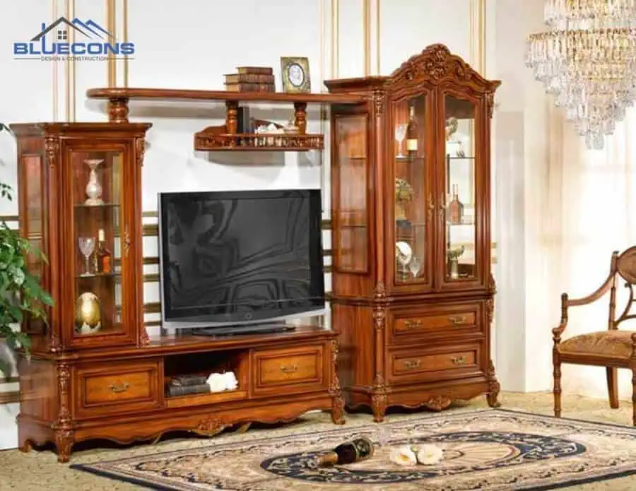 +30 mẫu Tủ Tường Phòng Khách Đẹp - Giá Rẻ Chất Lượng Cao 4 Tủ tường phòng khách gỗ tự nhiên sang trọng