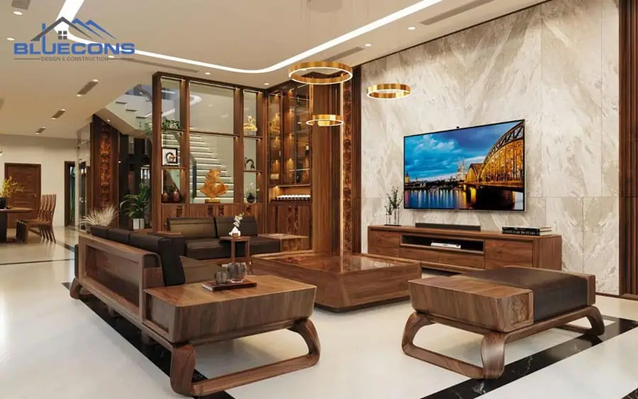 +30 mẫu Tủ Tường Phòng Khách Đẹp - Giá Rẻ Chất Lượng Cao 16 Tủ gỗ trang trí kết hợp vách ngăn cho phòng khách