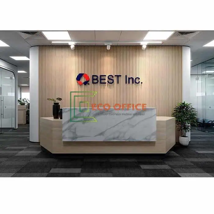 Mẫu quầy lễ tân hiện đại với màu sắc trang nhã