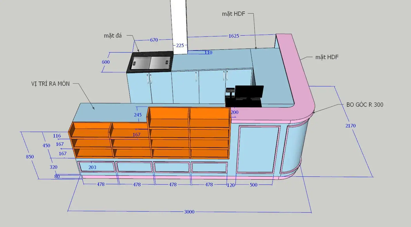 Quầy thu ngân siêu thị giá thành hợp lý uy tín TPHCM